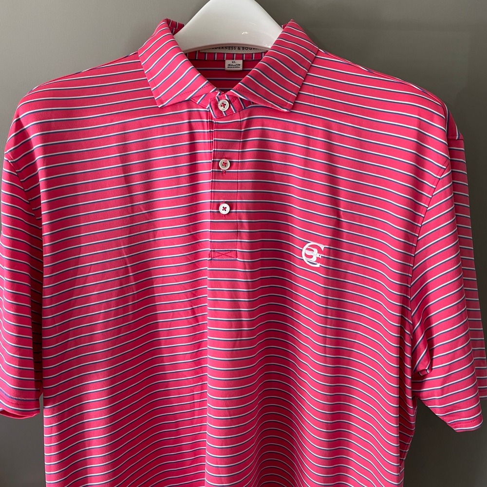 Holderness & Bourne Mens XL Tailored Fit Pink Striped Golf Polo Shirt